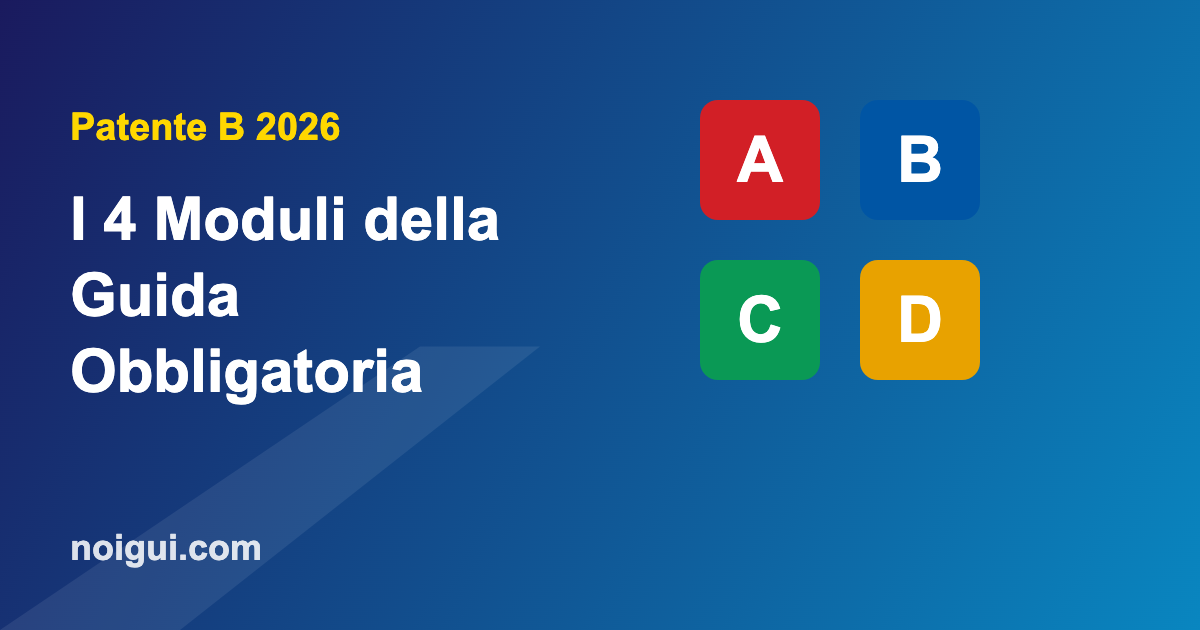 moduli-guida-obbligatoria I quattro moduli A B C D delle esercitazioni obbligatorie patente B