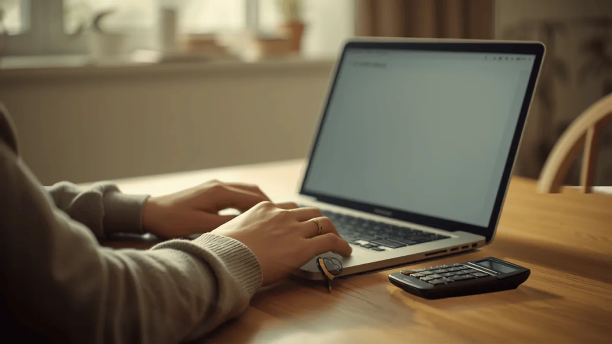 Persona che confronta preventivi assicurativi al computer con le chiavi dell’auto accanto