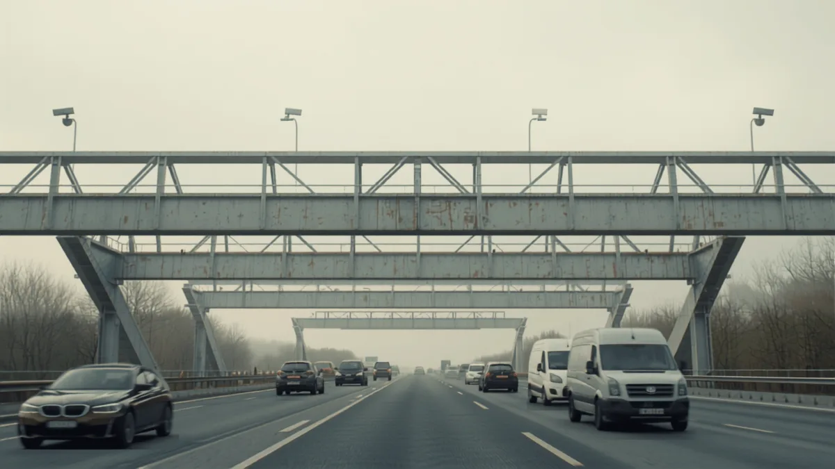 Portale metallico con telecamere sopra le corsie di un’autostrada