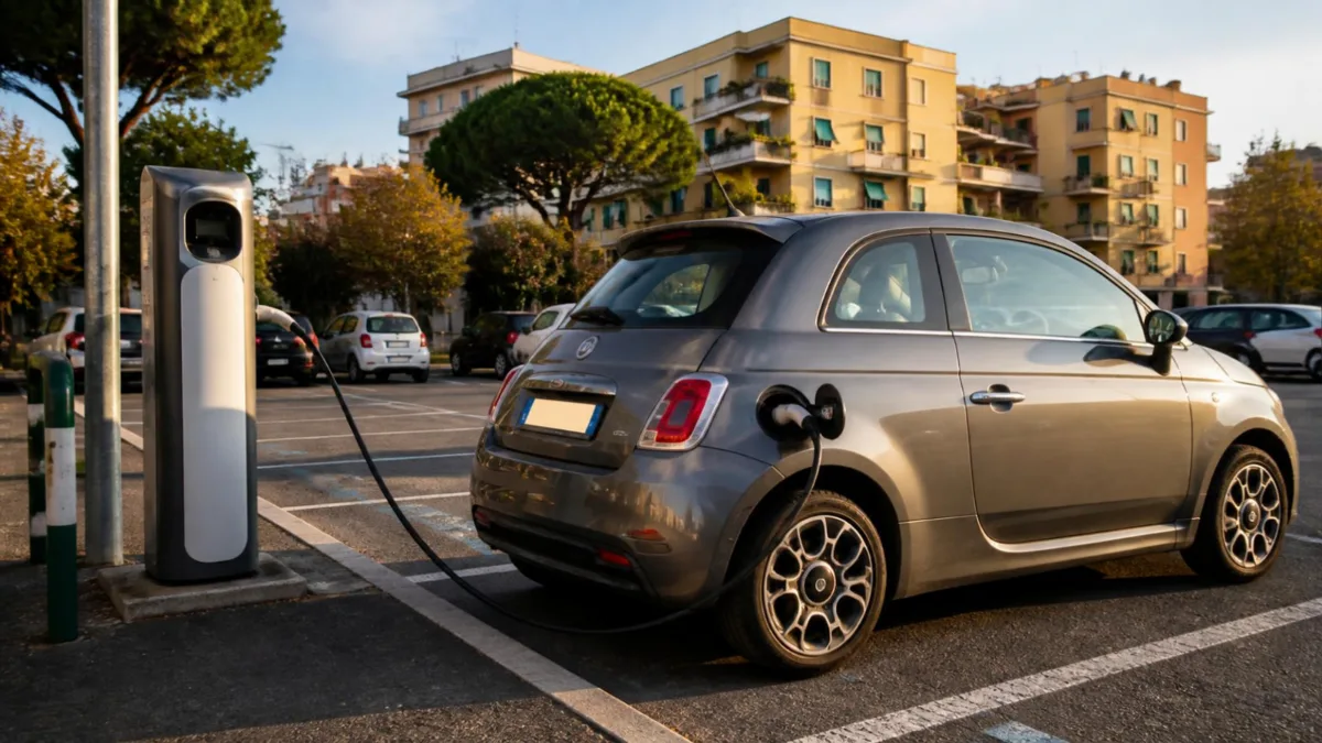Auto in ricarica presso una colonnina pubblica in città