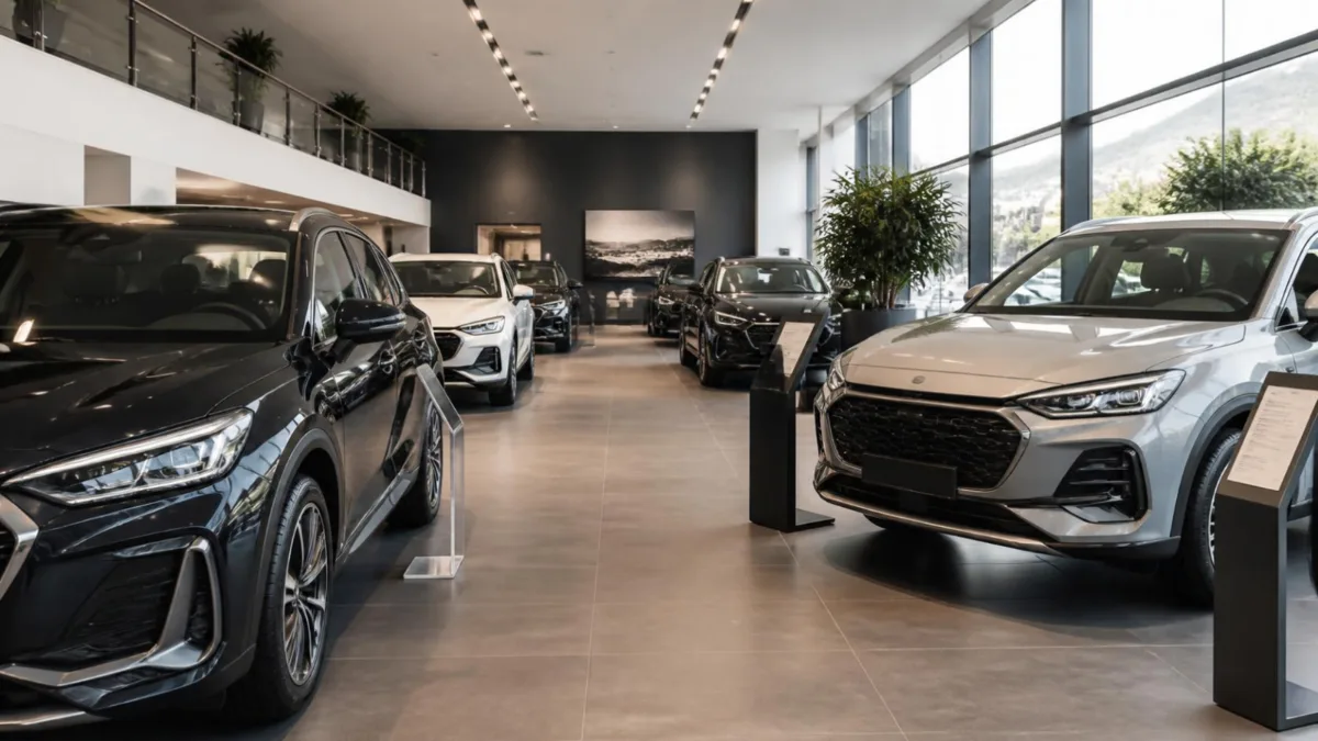 Incentivi auto 2026 Auto nuove esposte nello showroom di un concessionario