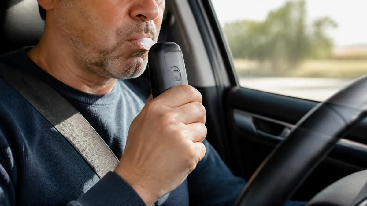 Conducente utilizza il boccaglio del dispositivo prima di avviare il motore