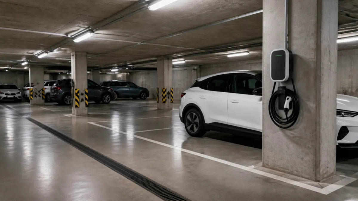 Punto di ricarica condominiale in un garage interrato