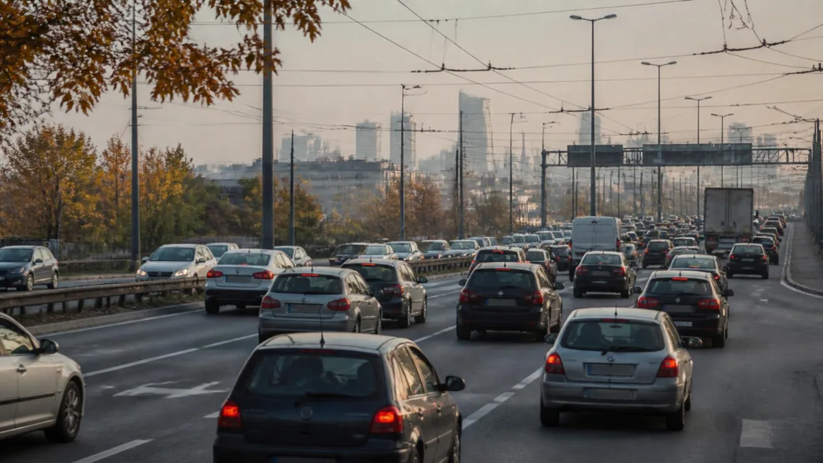 Traffico mattutino su un viale di Milano con auto diesel datate tra le vetture moderne