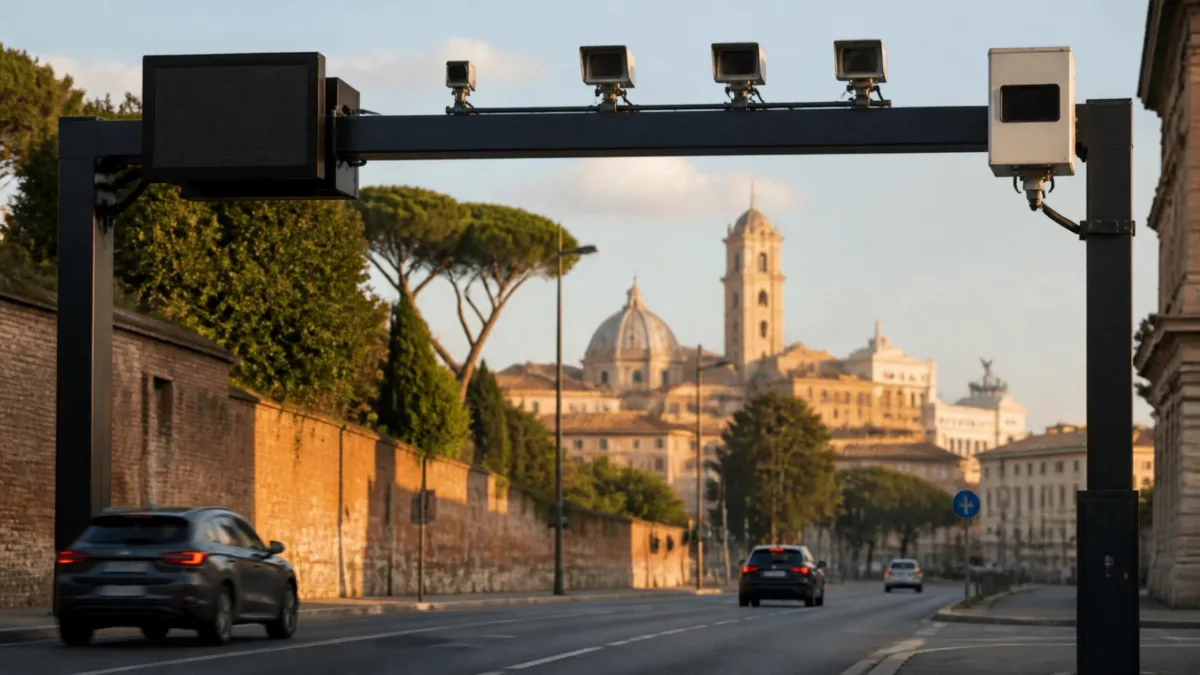 Varco con telecamere all'ingresso di una zona a traffico limitato in città